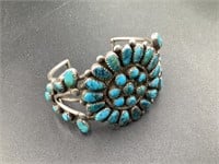 NAVAJO SILVER AND TURQUOISE CUFF BRACELET