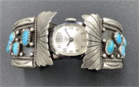 SILVER AND TURQUOISE WATCH CUFF