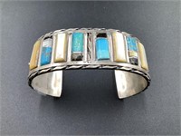 NAVAJO SILVER AND TURQUOISE CUFF
