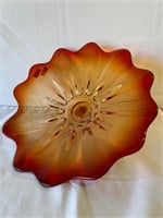 Large Wall Mount Two Tone Amber Flower Art Glass