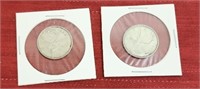 1966 1968 Canadian 25 cent coins.