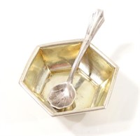 VINTAGE STERLING SILVER SALT CELLAR WITH SPOON