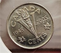 1945-2005 Canadian 5 cent coin. Victory in WWII