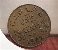 1932 Canadian 1 cent coin.