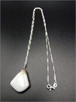 .925 Silver Plated Necklace (Black/White Stone)