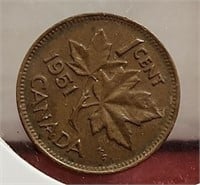 (2) 1951 Canadian 1 cent coins