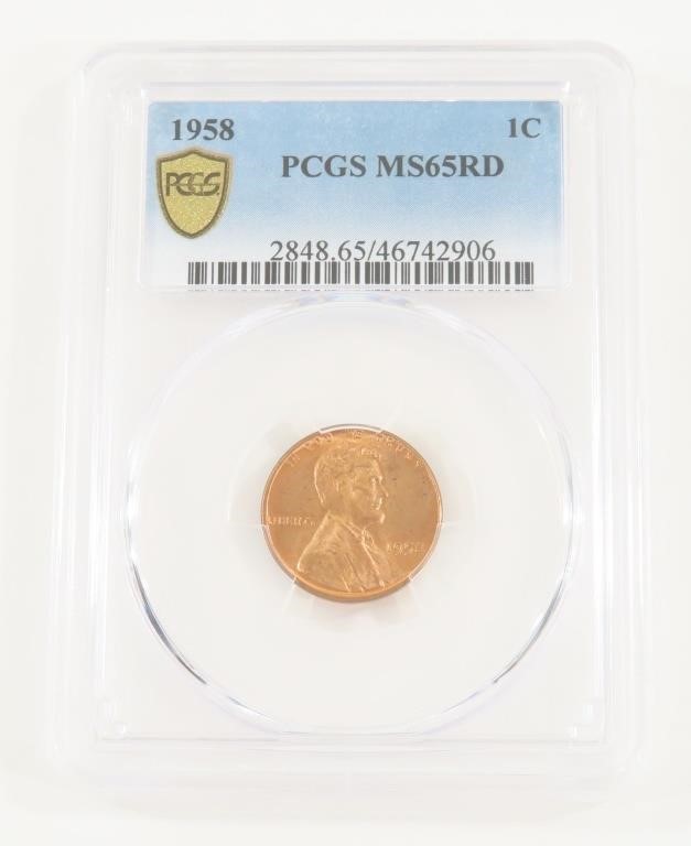 PCGS GRADED 1958 LINCOLN HEAD PENNY MS65RD