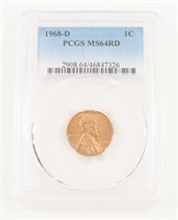 PCGS GRADED 1968-D LINCOLN HEAD PENNY MS64RD