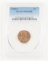 PCGS GRADED 1968-S LINCOLN HEAD PENNY MS62RB