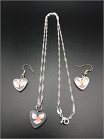 .925 Silver Plated Necklace (Heart & Earrings)