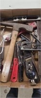 Concrete hammer, tri-square, misc tools