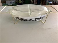 pyrex mid century barbed wire divided dish n rack