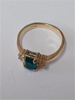 Marked Green Stone Goldtone Ring