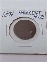 1804 Half Cent Coin-  w/ Hoke In It