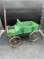 Green Wooden Wagon for Yard