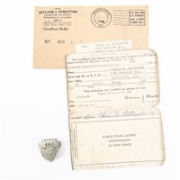 1933 Illinois Chauffer Badge #460 w Registration