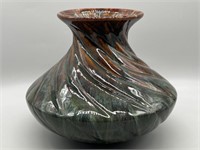 Green & Brown Ceramic Swirl 11in Vase