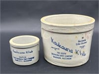 (2) Vintage Kaukauna Klub Stoneware Cheese Crocks