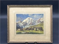 Vintage Swiss Alps Mountain Framed Print