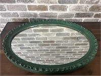 Vintage Oval Green Wooden Framed Mirror