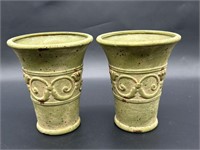 Pair Speckled Green Planters / Vases