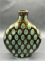 Bronze Metallic w/ Green Drop Flat Bottle Vase