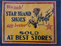 STAR SHOES embossed tin sign 13x10 mfr signed