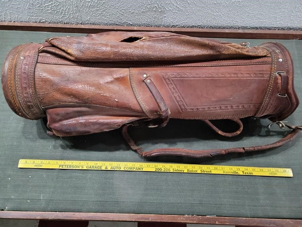 C 1920s 1930s BURTON MFG tooled leather golf bag