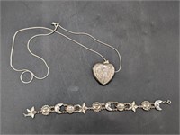 Sterling Silver Locket Necklace, Bracelet .911 ozt