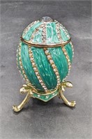 Small Faberge Style Enameled Egg Box on Stand