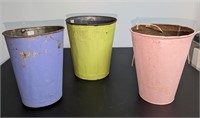 3 Pc. Lilac, Pink & Green Tin Buckets