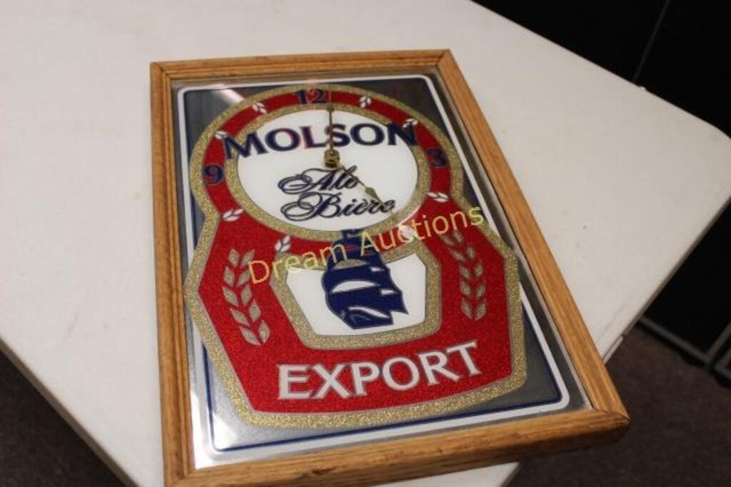 Framed Molson Export Battery Clock 19.5x13.5