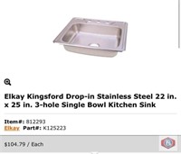 (3 pcs) Elkay Kingsford Drop-in Stainless Steel