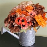 METAL WATERING CAN W/ FAUX FLOWERS 
CAN IS 7.5"