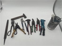 Assorted Pliers, Tools and Bucket of Screws