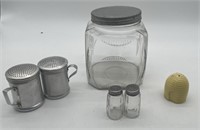 Assorted Salt/Pepper Shakers, Glass Cookie jar
