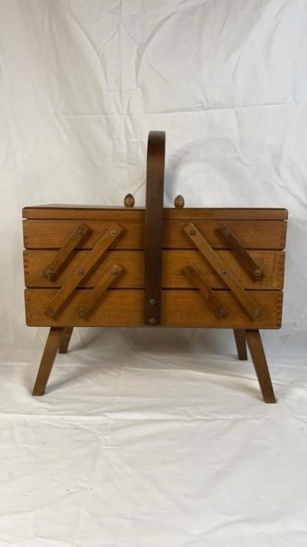 EARLY WOODEN SEWING CADDY