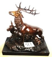 Deer Bronze Sculpture on Marble Base