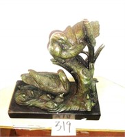 Duck Bronze Sculpture on Marble Base