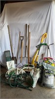 MISC. GARDEN TOOLS, FERTILIZER SPREADER, ETC.