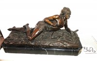 Lying Native American Bronze Sculpture on Marble