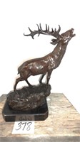 Deer on Rock Bronze Sculpture on Marble Base