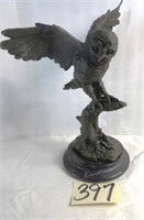 Owl on Tree Limb Bronze Sculpture on Marble
