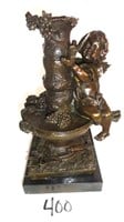 Cherub on Candle Holder Bronze Sculpture
