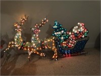 Outdoor partially lighted Santa and reindeer 3 x