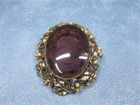 Reverse Intaglio Purple Glass Cameo Brooch