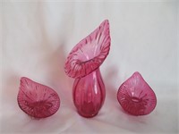 Three Cranberry Glass Vases