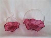 Two Cranberry Glass Baskets