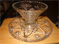 Glass serving bowl 13"d  & vase 7"h