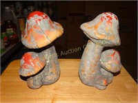 2 pottery mushroom lawn ornaments, 10"h